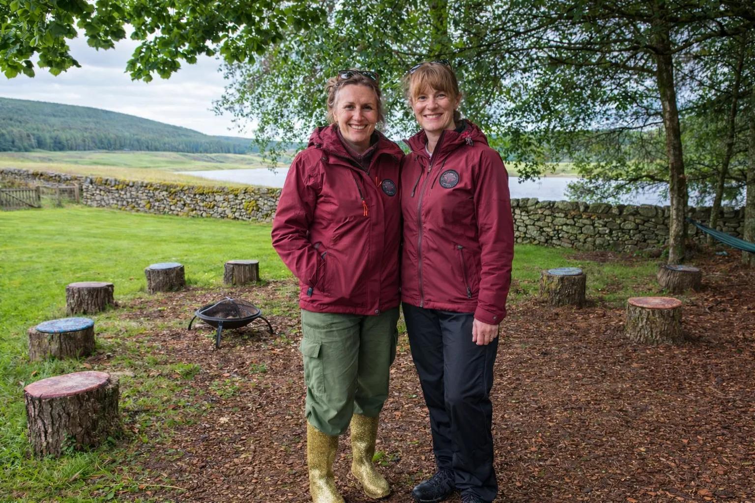 Heather Bond and Cheryl Smithson on the banks of Glengavel Reservoir
