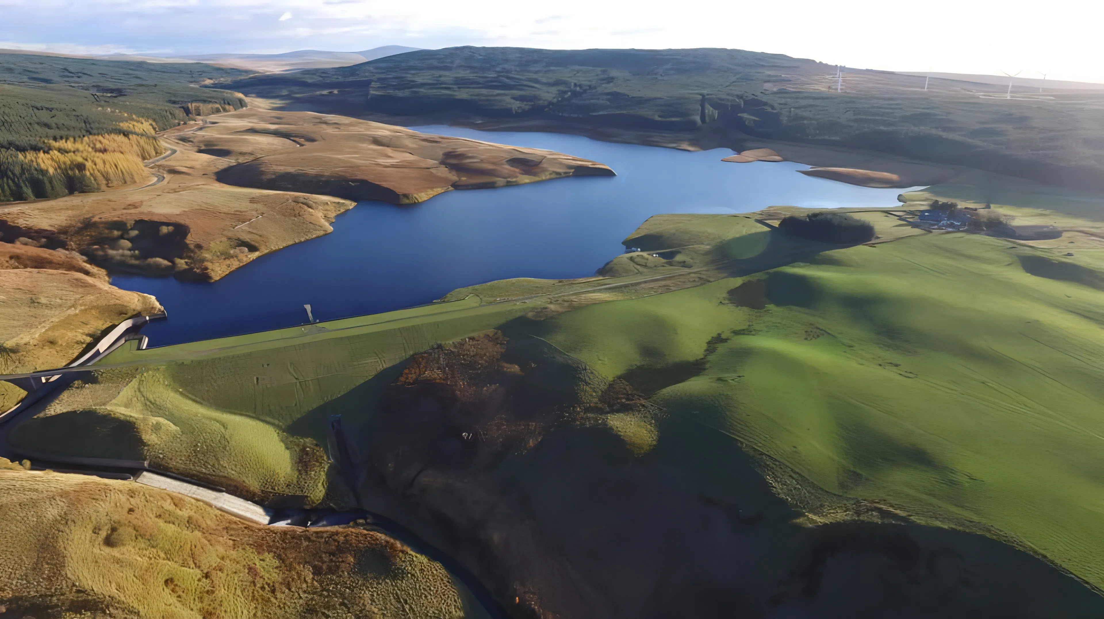 Aerial photo of Glengavel Reservoir, site of Alaria CIC Therapeutic Forest School